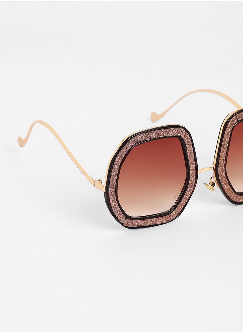 Haute Sauce - The Shimmer Oversized Sunglasses - Metallic Pink - Image 1