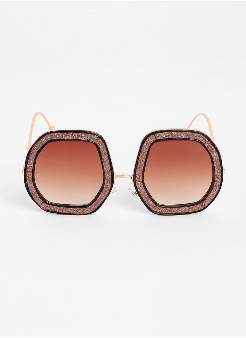 Haute Sauce - The Shimmer Oversized Sunglasses - Metallic Pink - Image 1