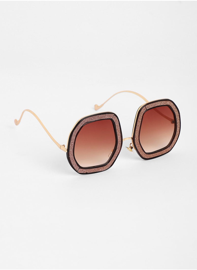 Haute Sauce - The Shimmer Oversized Sunglasses - Metallic Pink - Image 1
