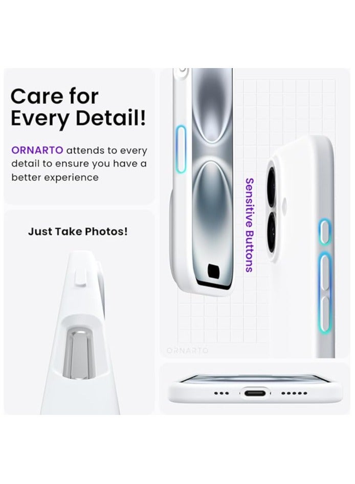 Silicone Case Compatible with iPhone 16 Plus, Slim Liquid Silicone Phone Case with 3-Layer Soft Rubber Shockproof Bumper with TPU Lining (White) - Image 3