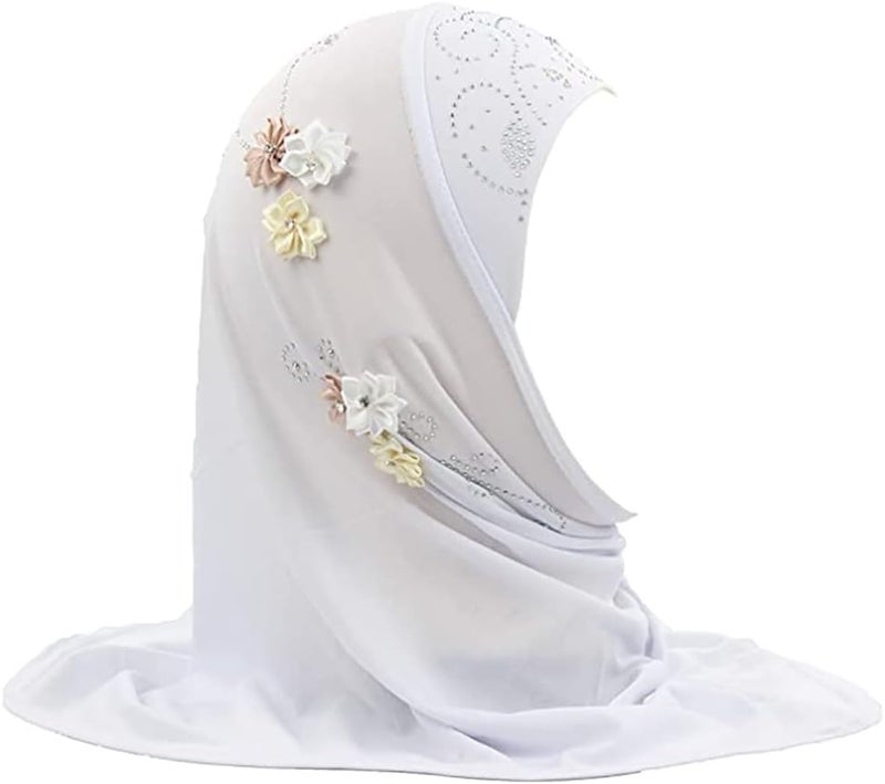 Ylucky Girls Muslim Hijab Floral Lace Head Scarf Kids Islamic Arab Scarf Shawls Head Wrap with Flowers - Image 1