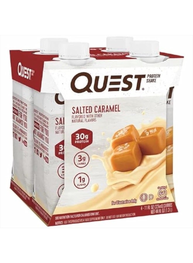 Quest Nutrition مشروب بروتين، كراميل مملح، بروتين عالي، كربوهيدرات منخفضة، خالي من الجلوتين، مناسب للكيتو، 11 أونصة سائلة، 4 عد - Image 1