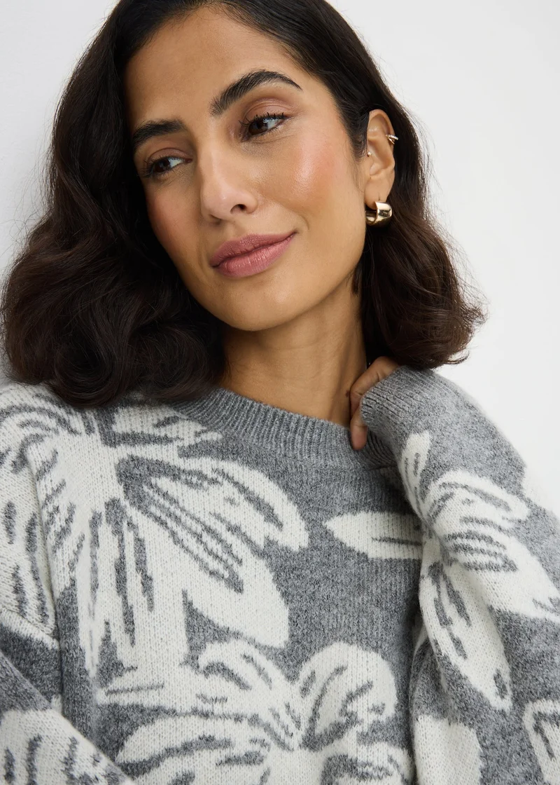 Matalan Grey Floral Jacquard Jumper