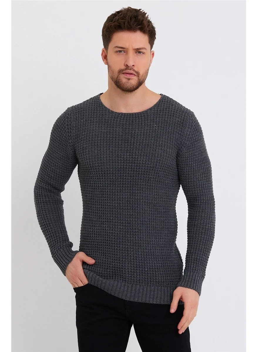 Cool Tarz Cool Style Men's Smoke Thick Honeycomb Knit Sweater-STYLECM7804R400S