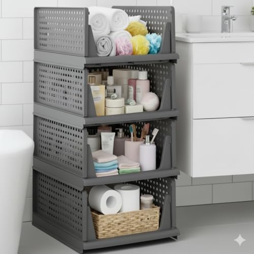mechdel Clothes Organizer For Wardrobe Cupboard Organizer For Clothes Foldable & Stackable Closet Organizer Drawer Organizer For Clothes (FOLDING STACKABLE WADROBE -GREY, 4PCS) - Image 1