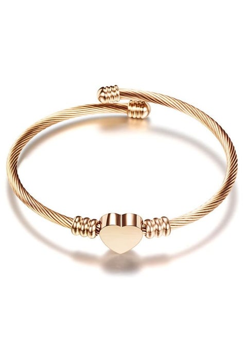 Stylish Stainless Steel Cable Bangle Bracelet, Wire Braided Bracelet, Love Heart Bangle for Women Jewelry(Rose Gold)