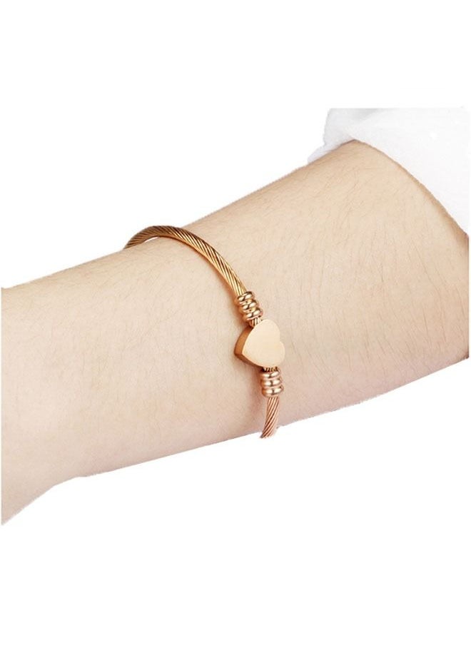 Ant - Stylish Stainless Steel Cable Bangle Bracelet, Wire Braided Bracelet, Love Heart Bangle for Women Jewelry(Rose Gold) - Image 1