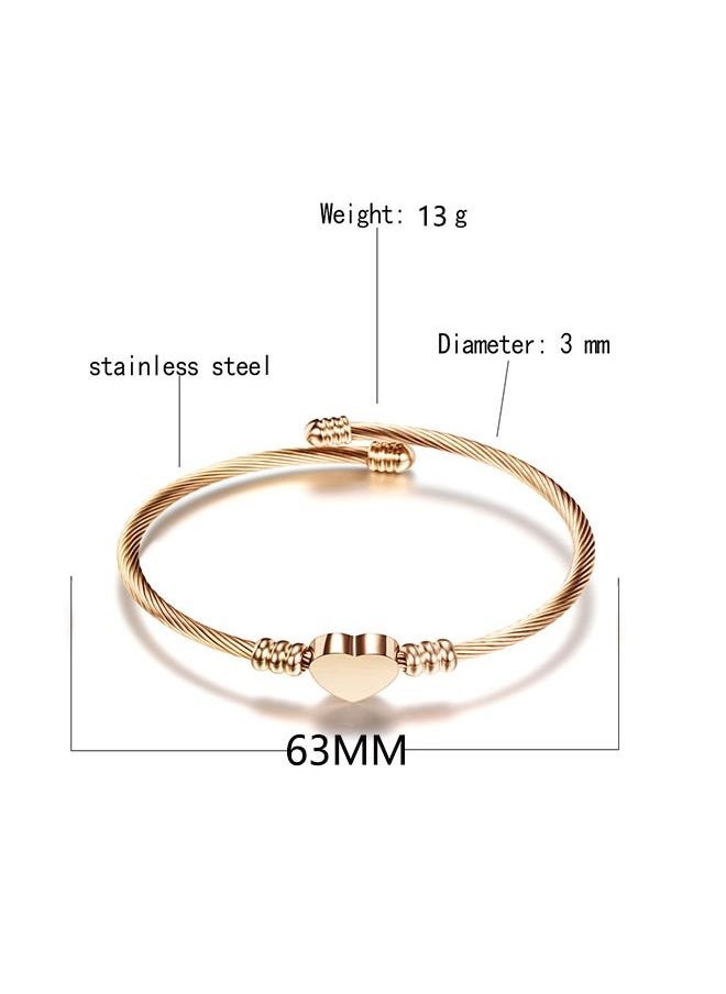 Ant - Stylish Stainless Steel Cable Bangle Bracelet, Wire Braided Bracelet, Love Heart Bangle for Women Jewelry(Rose Gold) - Image 1