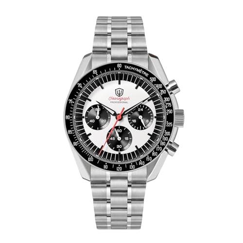 watchdives WD1860 WD1861 WD1863 Mens Chronograph Watch Japan VK63 Quartz Sports Watches 40mm Bubble Sapphire Crystal Wristwatch 100M Dive Watch Black White Panda Dial WD1863 Screw Bracelet - Image 1