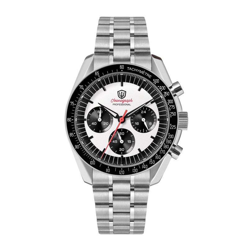 watchdives WD1860 WD1861 WD1863 Mens Chronograph Watch Japan VK63 Quartz Sports Watches 40mm Bubble Sapphire Crystal Wristwatch 100M Dive Watch Black White Panda Dial WD1863 Screw Bracelet - Image 2