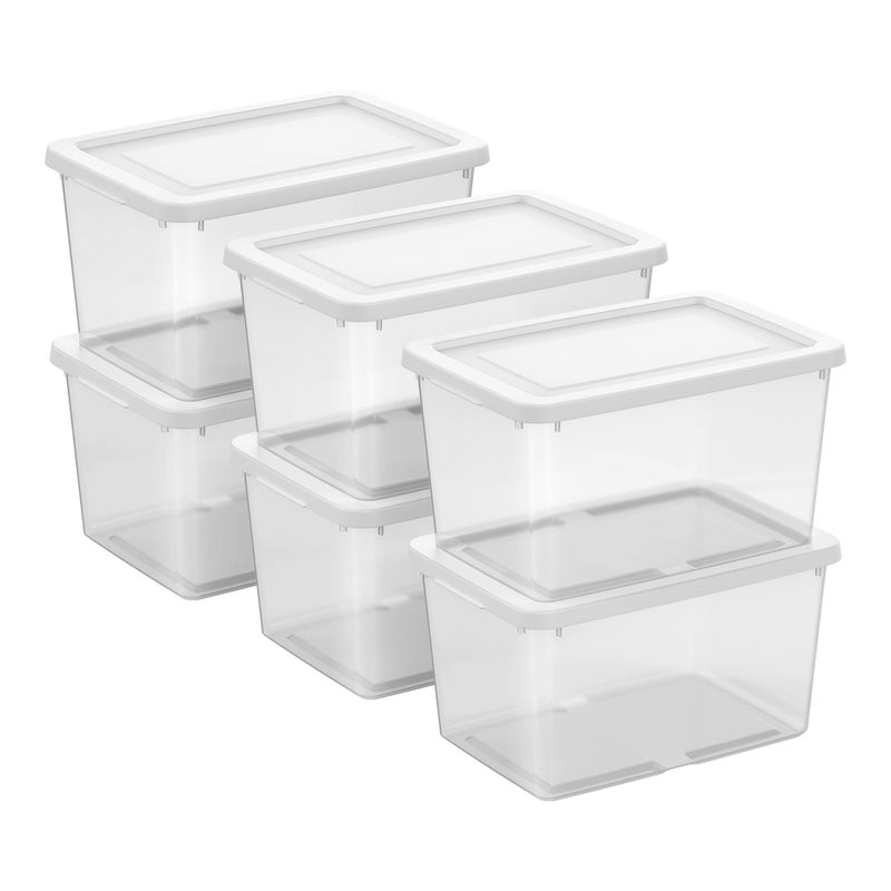 Sterilite 6Pack Clear Storage Box Stackable Container Bins with Lids 20 Qt White Plastic Containers for Home Closet Bathroom Classroom and Office Organization - Image 2