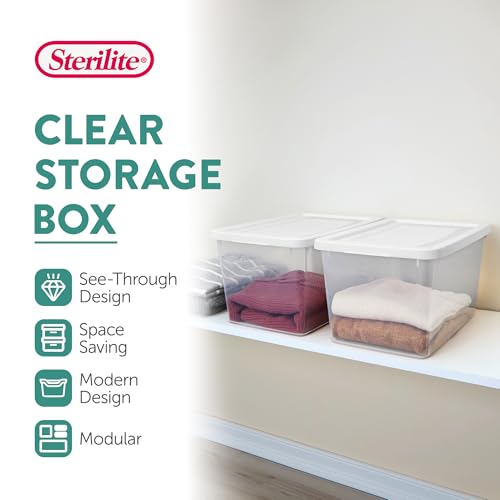 Sterilite 6Pack Clear Storage Box Stackable Container Bins with Lids 20 Qt White Plastic Containers for Home Closet Bathroom Classroom and Office Organization - Image 3