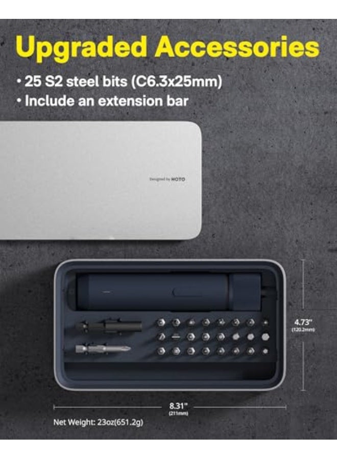 HOTO Electric Screwdriver Set, 3.6V Rechargeable Screwdriver Set with 25 S2-Steel Bits, Cordless Power Screwdriver Set with LED Light, All-in-One Design, 1500mAh 800 Times, USB-C Charging - Image 2