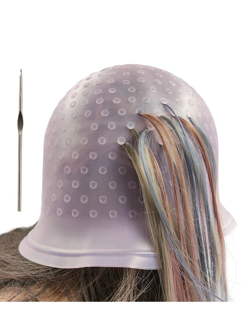Generic 1pc Highlighting Cap with Holes already in Silicone Reusable Highlighting Cap Hair Dye Cap with Holes Tipping Caps Hair Salon Hairdressing Highlight Cap and Hook Kit (Pink) - Image 1