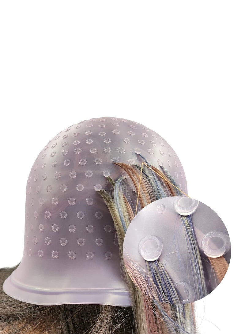 Generic 1pc Highlighting Cap with Holes already in Silicone Reusable Highlighting Cap Hair Dye Cap with Holes Tipping Caps Hair Salon Hairdressing Highlight Cap and Hook Kit (Pink) - Image 2
