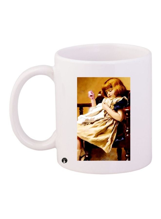 RYN Girl Printed Coffee Mug White/Beige/Brown 11ounce