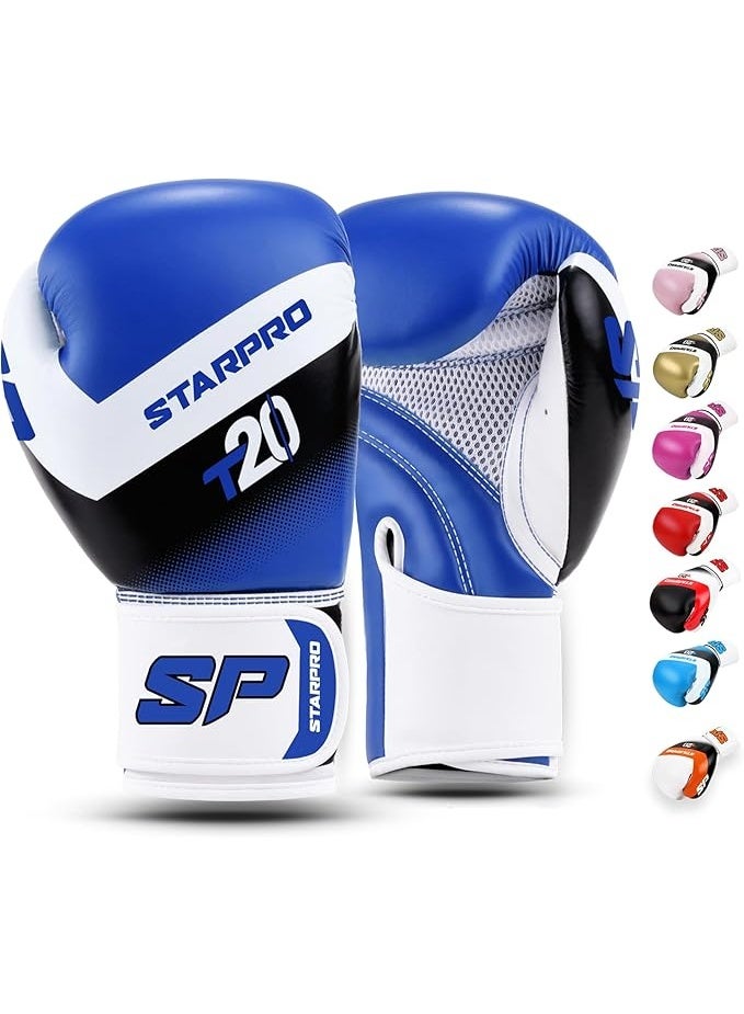ستاربرو جوانتي ملاكمة T20 من ستاربرو، مصنوع من جلد صناعي مع بطانة مقاومة للماء وشبك مزود بمسامات للتهوية، قفازات تستخدم لحماية اليدين أثناء التدريب، 226/283/396/453 جرام - Image 1