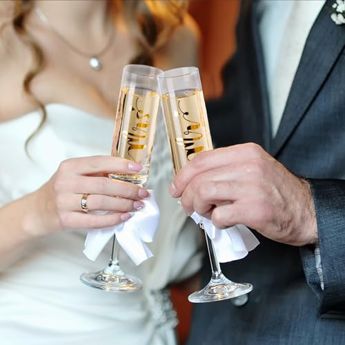VARLKA Wedding Cake Knife and Server Set, Mr and Mrs Champagne Flutes Glasses & Forks with Wooden Box, Gold Cake Cutting Set for Wedding Engagement Bridal Shower Gifts - Image 5