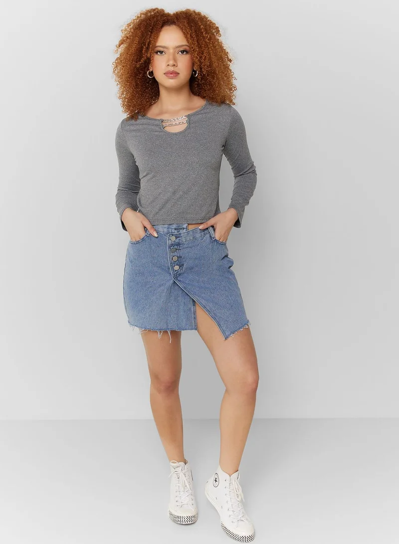 Ginger Asymmetrical Hem Denim Skirt