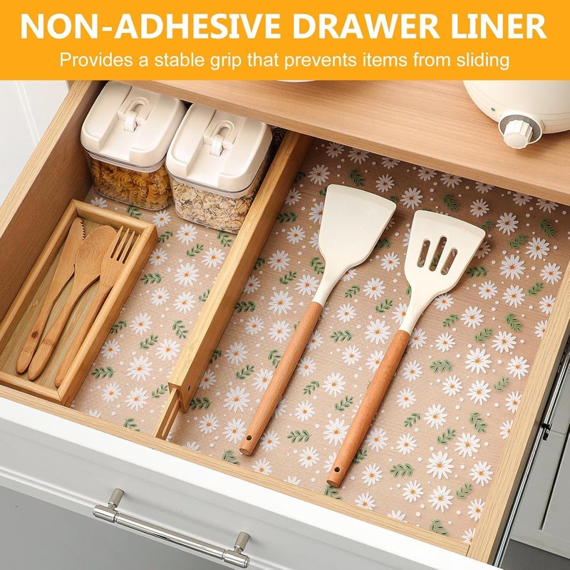 IMPERSE Fridge Mat, Shelf Liner for Kitchen Cabinets – Non-Slip Kitchen Drawer & Refrigerator Liner – Waterproof, Washable Cabinet Mat, Easy to Cut & Install | 45 x 300 cm (Green Mini Flower) - Image 2