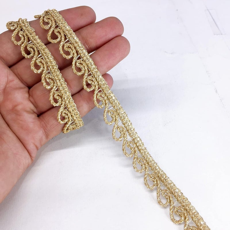 Lami شريط كروشيه لامي 9 متر بلون وردي ذهبي لامع، تغليف احتفالي زخرفي، حواف دانتيل، شريط، أناركالي، ساري، زينة هندية، أشرطة للتزيين، أشرطة فاخرة - Image 1