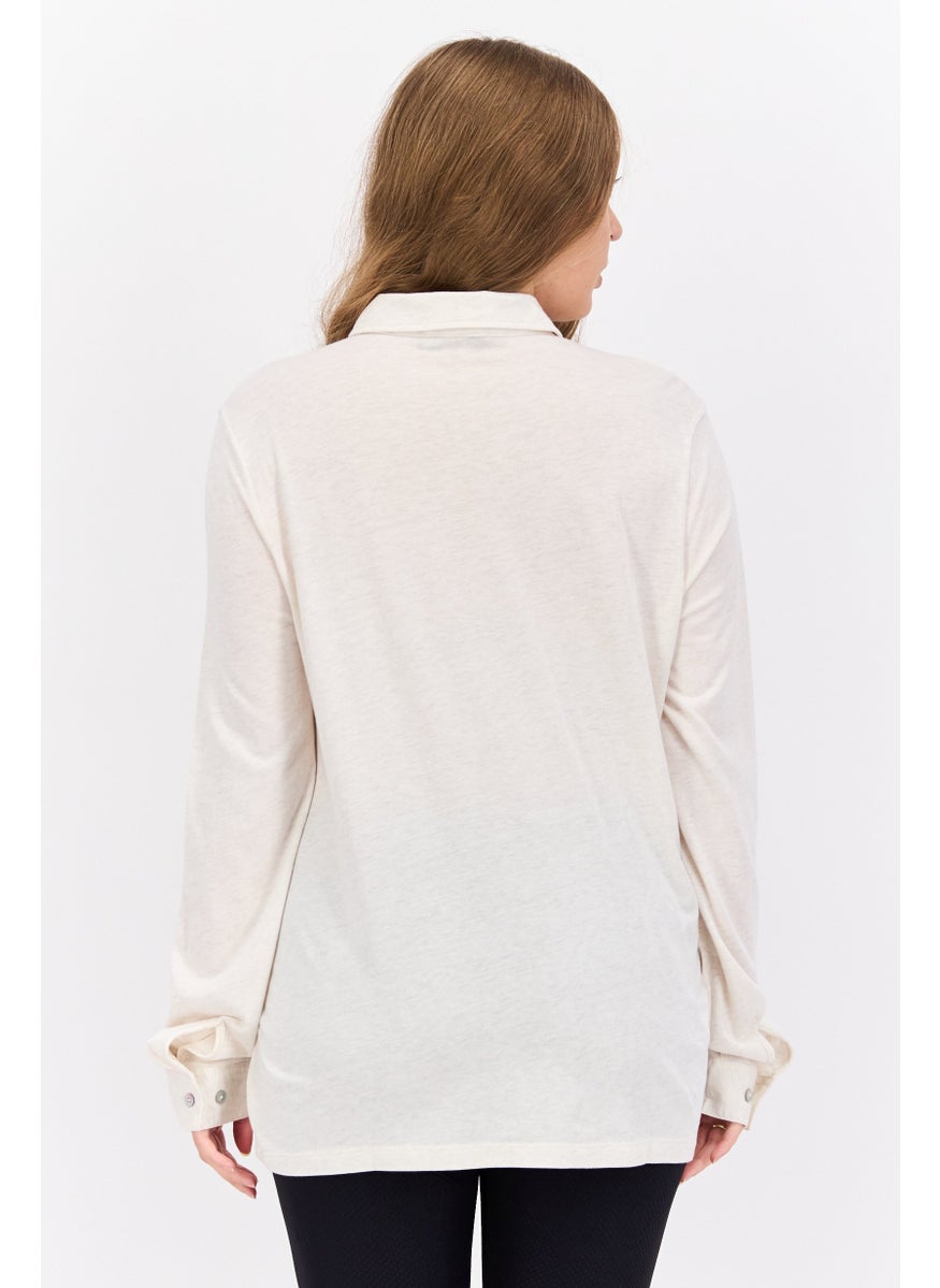 TRIUMPH Women Spread Collar Long Sleeves Heather Shirt, White  - Image 3