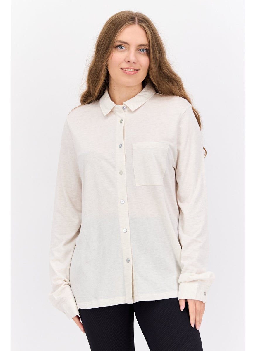 TRIUMPH Women Spread Collar Long Sleeves Heather Shirt, White  - Image 1