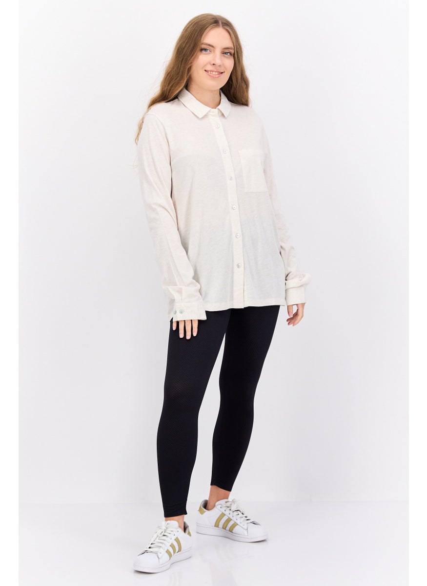 TRIUMPH Women Spread Collar Long Sleeves Heather Shirt, White  - Image 4