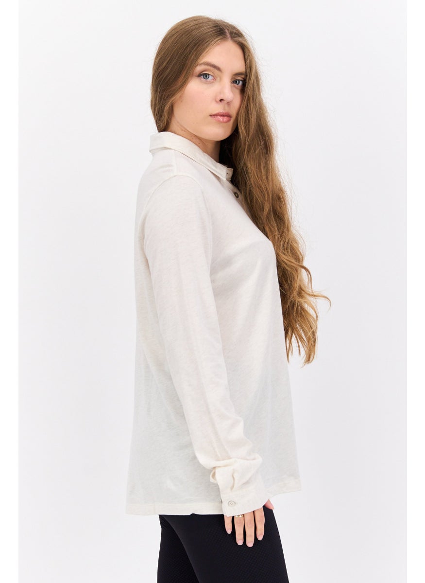 TRIUMPH Women Spread Collar Long Sleeves Heather Shirt, White  - Image 2