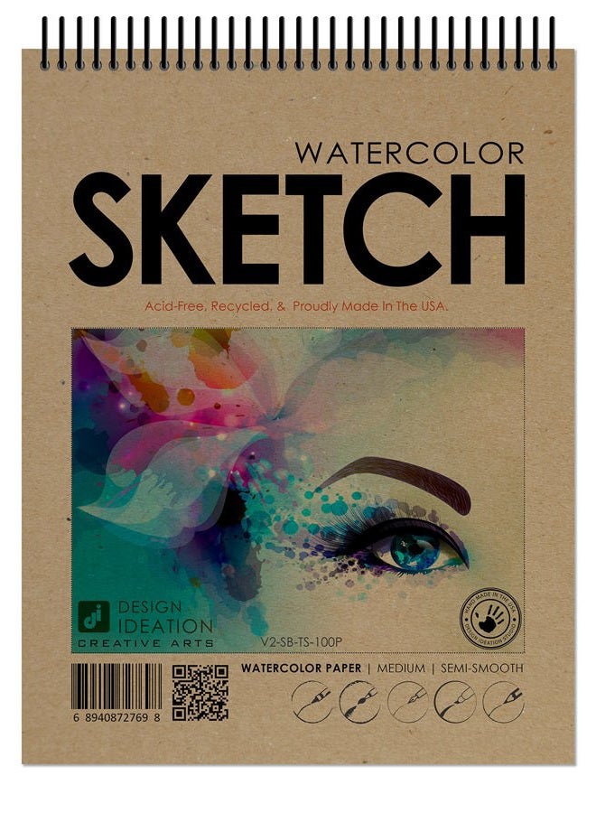 Design Ideation Watercolor Sketch Book. Spiral Bound, Watercolor Paper Sketchbook for Pencil, Ink, Marker, Charcoal and Watercolor Paints. Great for Art, Design and Education. (8.5" x 11") - Image 1