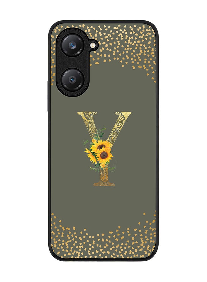 Stylizedd Rugged Black edge case for Vivo Y28s 5G / Vivo Y18 4G /Vivo Y03 4G Case Cover Custom Monogram Initial Letter Floral Pattern Alphabet - Y (Olive Green) - Image 1