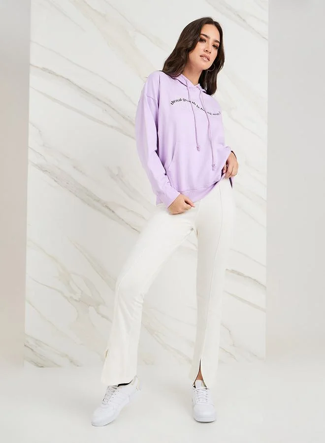 ستايلي Oversized Slogan Print Regular Length Hoodie