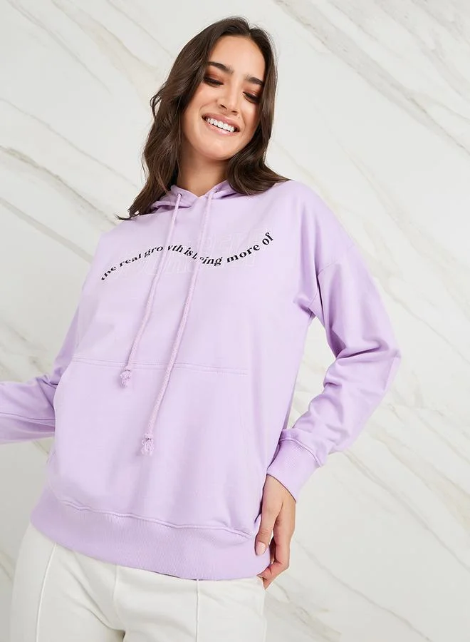 ستايلي Oversized Slogan Print Regular Length Hoodie