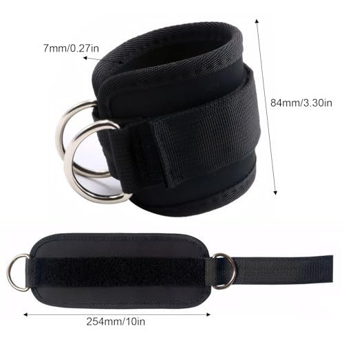 PKRFCJ 2 PCS Weightlifting Straps with D Ring,Adjustable Wrist Cuffs Gym,Padded Wrist Cuffs,for Cable Machines Strength Training Equipment,Black - Image 2