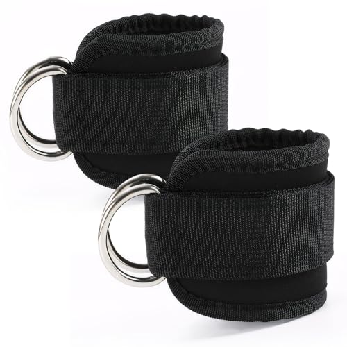 PKRFCJ 2 PCS Weightlifting Straps with D Ring,Adjustable Wrist Cuffs Gym,Padded Wrist Cuffs,for Cable Machines Strength Training Equipment,Black - Image 1