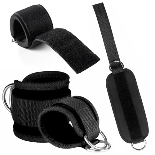 PKRFCJ 2 PCS Weightlifting Straps with D Ring,Adjustable Wrist Cuffs Gym,Padded Wrist Cuffs,for Cable Machines Strength Training Equipment,Black - Image 4