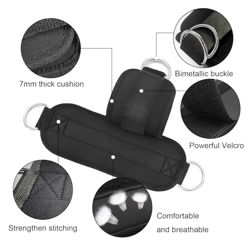PKRFCJ 2 PCS Weightlifting Straps with D Ring,Adjustable Wrist Cuffs Gym,Padded Wrist Cuffs,for Cable Machines Strength Training Equipment,Black - Image 3