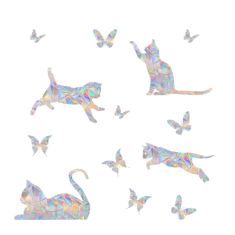 Tiz Tlloz Cat Butterfly AntiCollision Window Clings  Glass Reminder Prism Decals  Avoid Birds Strikes  Decorate Your Glass Doors 25 Pieces JD010MAODIE 