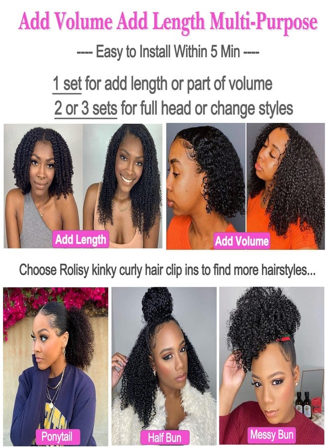 Rolisy Kinky Curly Clip In Hair Extensions Human Hair 16 Inch Curly Hair Extensions Clip In Human Hair for Black Women 3C 4A 4B Afro Kinky Curly Hair Clip Ins Soft Brazilian Remy Hair Thick Ends - Image 5