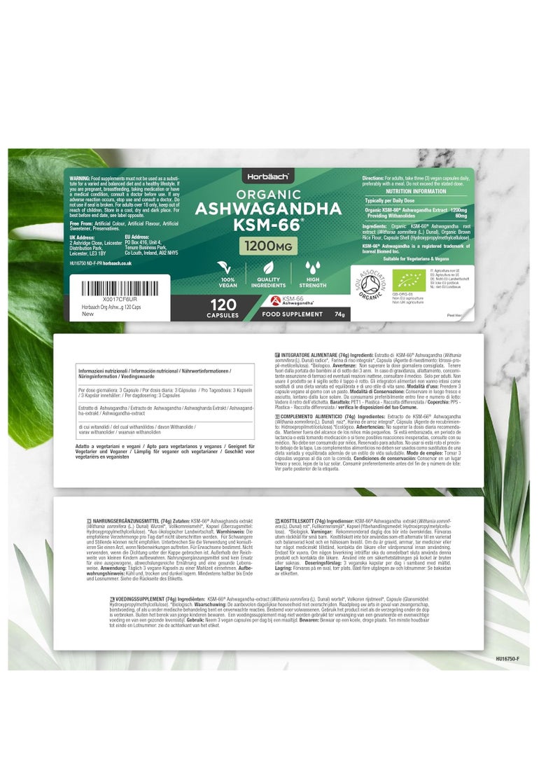 Horbäach Organic Ashwagandha KSM-66 1200mg 120 Vegan Capsules 40 Servings - Image 3