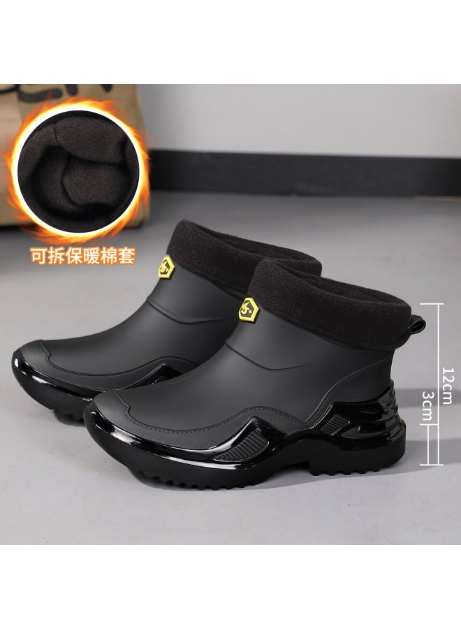 Fashionable Men's Short-tube Non-slip Rain Boots, Wear-resistant, Easy To Wear, Lightweight, Non-slip, Durable, Suitable For Kitchen Work, Integrated Rain Shoes, Rubber Shoes