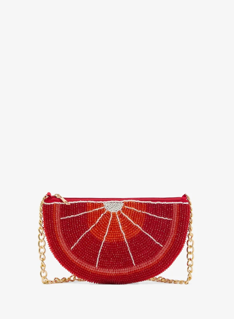 جينجر بوتيك حقيبة يد مطرزة بالخرز بطبعة فاكهة مع سلسلة