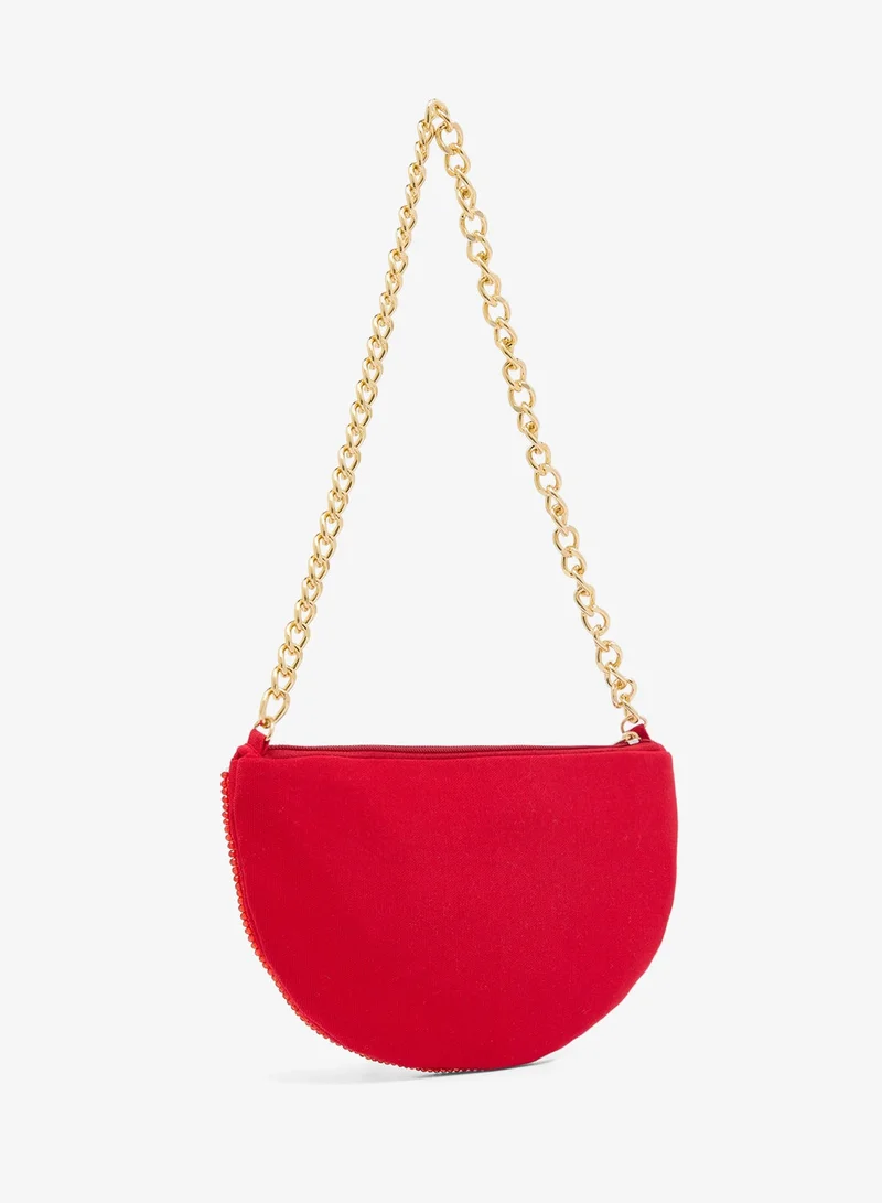 Ginger Boutique Red Embroidered Beaded Fruit Print Clutch With Chain for Women | Best Price UAE