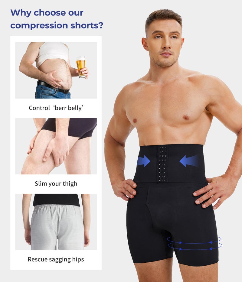 TAILONG Men's Shapewear Tummy Control Shorts High Waist Underwear Slimming Body Shaper Compression Boxer Brief Black - Image 4