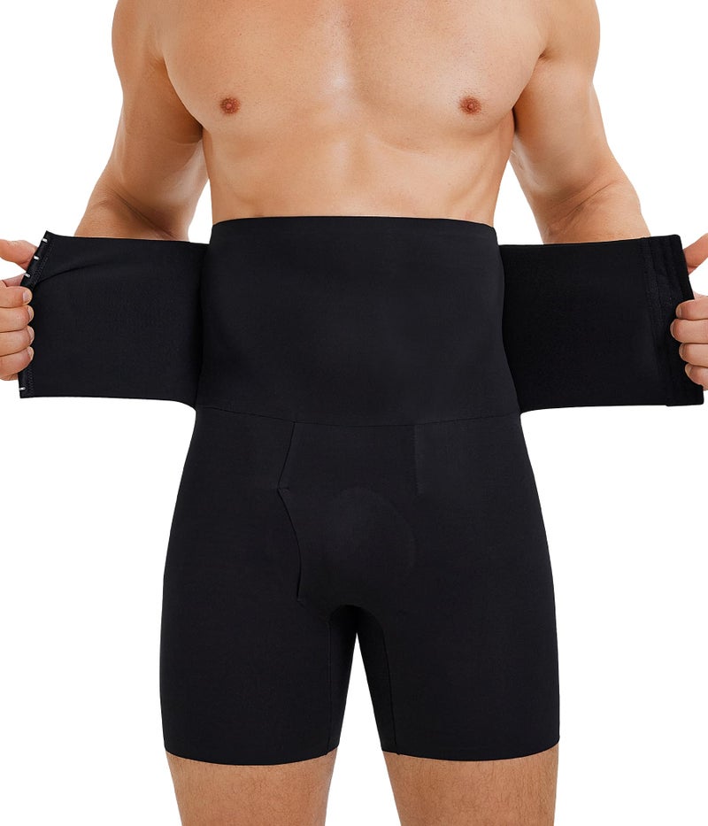 TAILONG Men's Shapewear Tummy Control Shorts High Waist Underwear Slimming Body Shaper Compression Boxer Brief Black - Image 1