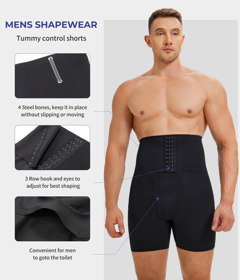 TAILONG Men's Shapewear Tummy Control Shorts High Waist Underwear Slimming Body Shaper Compression Boxer Brief Black - Image 3