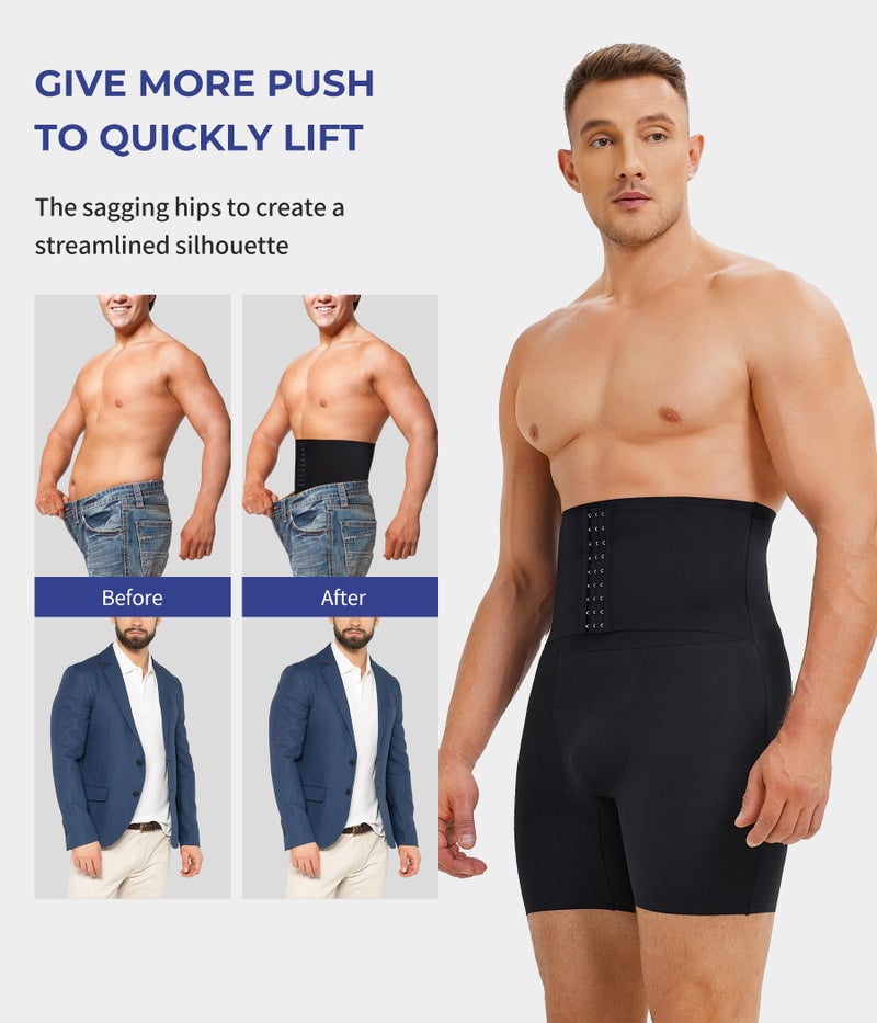 TAILONG Men's Shapewear Tummy Control Shorts High Waist Underwear Slimming Body Shaper Compression Boxer Brief Black - Image 2