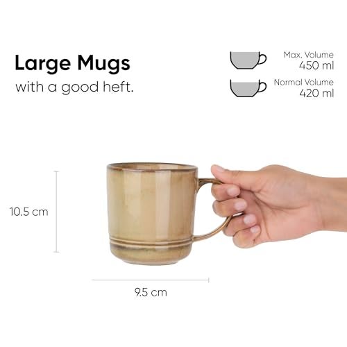 Shay Large Ceramic Coffee Mug, Single Mug, Reactive Beige, 400ml | Ceramic Mug | Glossy Finish | Ceramic Coffee Mug | Porcelain | Microwave Safe (Single Large Mug - Reactive Beige) - Image 3