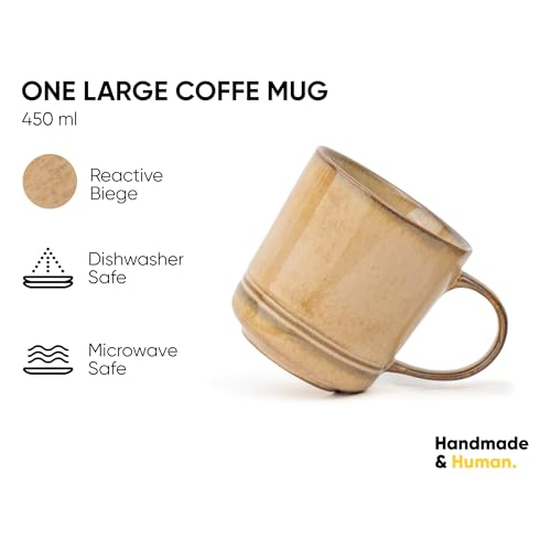 Shay Large Ceramic Coffee Mug, Single Mug, Reactive Beige, 400ml | Ceramic Mug | Glossy Finish | Ceramic Coffee Mug | Porcelain | Microwave Safe (Single Large Mug - Reactive Beige) - Image 2