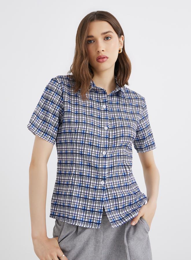 تايك تو قميص نسائي كاروهات بأكمام قصيرة ومقاس عادي - Image 3